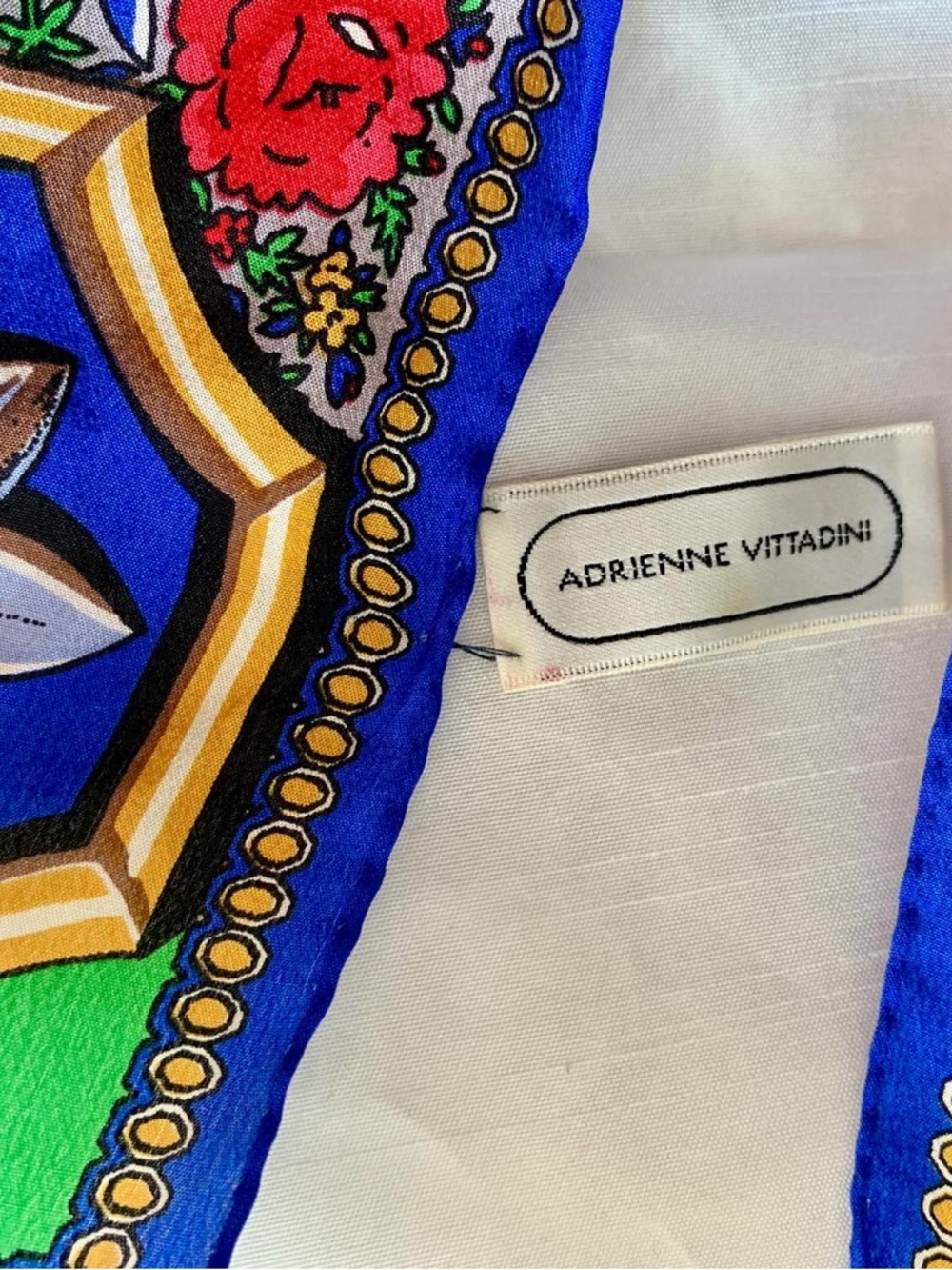 Adrienne Vittadini Royal Blue Red Floral Paisley Silk Scarf 11” x 52” - Picture 5 of 7